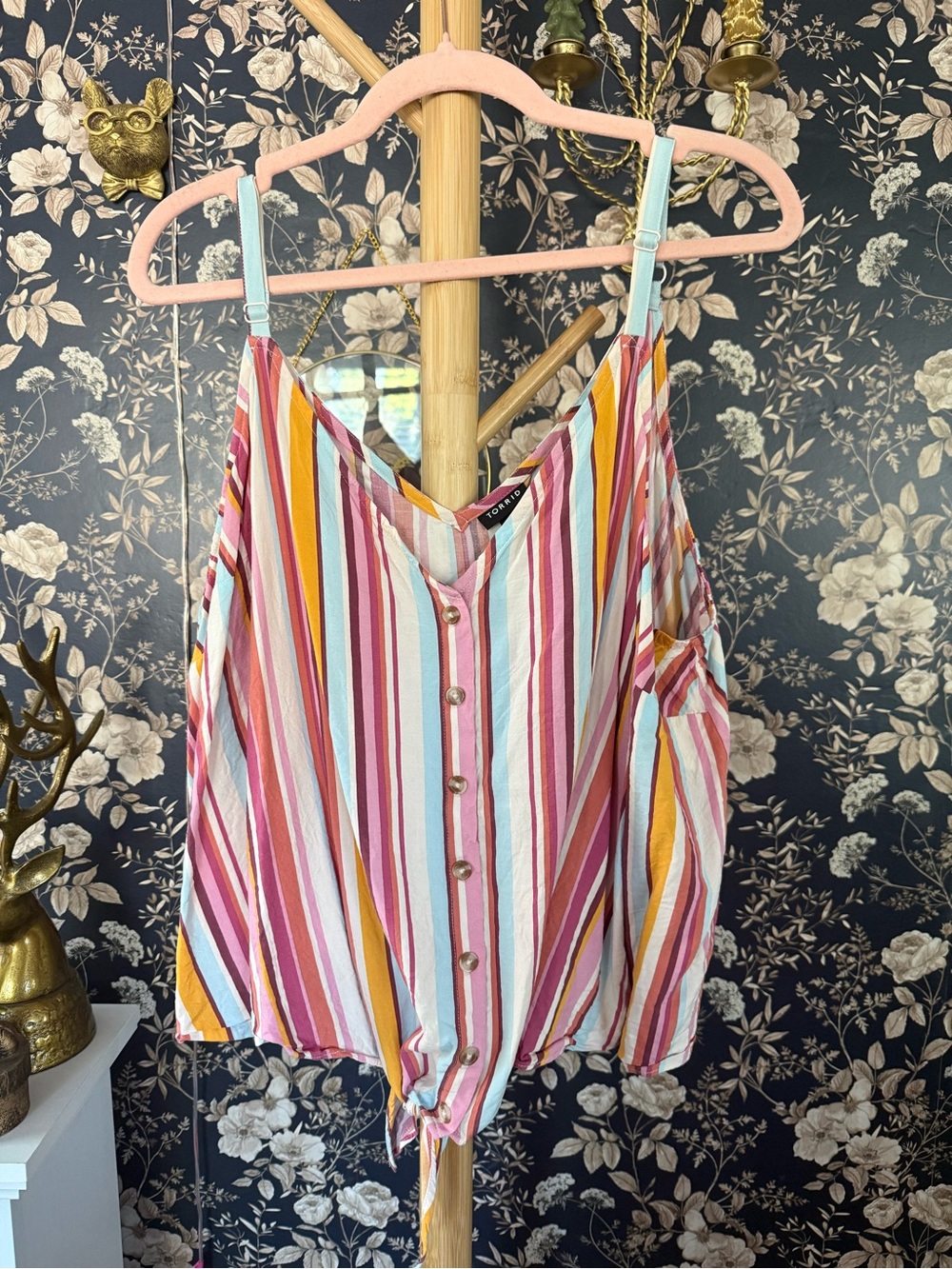 Lightweight Multicolor Striped Button-Front Cami Top by torrid